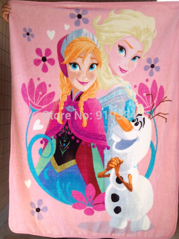 Snow Queen Elsa Anna Olaf Princess Blanket Blue Pink In Stock Size 100*130cm Kids Fleece Blanket  Birthday Gifts
